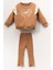 (2-5 Yaş) Kurdela Gövde Brodeli Şardonlu Üç Ip Kız çocuk takım - Kahverengi 1