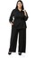 Büyük Beden Beli Lastik Büzgü Detaylı Gömlek Pantolon Siyah Ikili Takım 1