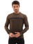 Erkek Haki Renk Mare Jaker Kumaş Bisiklet Yaka Uzun Kol Gögüste Şerit Nakış Sweatshirt - 7657 5