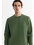 Erkek Haki Bisiklet Yaka Pamuklu Baskılı Elastan Sweatshirt A42y1221 2