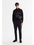 Erkek Siyah Dik Yaka Fermuarlı Baskılı Pamuklu Regular Fit Sweatshirt A42Y1367 5