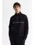 Erkek Siyah Dik Yaka Fermuarlı Baskılı Pamuklu Regular Fit Sweatshirt A42Y1367 1