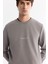 Erkek Gri Bisiklet Yaka Pamuklu Baskılı Elastan Sweatshirt A42y1313 2