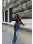Trend Yüksek Bel Baggy Palazzo Ispanyol Paça Pantalon Koyu Mavi 1