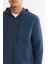 Erkek İndigo Kapüşonlu Pamuklu Fermuarlı Elastan Regular Fit Sweatshirt A42Y1264 7