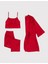 Kadın Kırmızı Saten 3'lü Pijama Takımı 50304006-VR030 1
