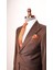 Erkek Kendinden Desenli Kahve Çekirdeği Slim Fit Yelekli Takım Elbise 4