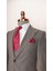 Erkek Piti Kare Gri Slim Fit Yelekli Takım Elbise 4