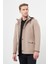 Taş Rengi Kaşe Dik Yaka Astarlı Slim Fit Dar Kesim Klasik Kaban 1008245272 5