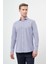 Koyu Mavi Uzun Kol Kazayağı Desen Bez Ayağı Yarım Italyan Sert Yaka Cepli %100 Pamuk Classic Comfort Fit Gömlek 1004245189 1