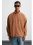 Radıant Erkek %100 Organik Pamuk Nakış Detaylı Yarım Fermuarlı Dik Yakalı Kahverengi Sweatshirt 4