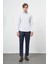 Beyaz Uzun Kol Çizgili Desen Bez Ayağı Sert Yaka Cepsiz %100 Pamuk Classic Slim Fit Gömlek 1004245209 2