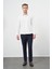 Açık Krem Uzun Kol Düz Bez Ayağı Sert Yaka Cepsiz Pamuklu Classic Slim Fit Gömlek 1004245267 2