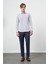Beyaz Uzun Kol Çizgili Desen Gabardin Sert Yaka Cepsiz Pamuklu Classic Slim Fit Gömlek 1004245207 4