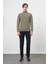 Koyu Haki Örme Hakim Yaka Pamuklu Casual Slim Fit Dar Kesim Sweatshirt 1013245151 2