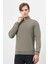 Koyu Haki Örme Hakim Yaka Pamuklu Casual Slim Fit Dar Kesim Sweatshirt 1013245151 3