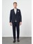 Koyu Lacivert Desen Örme Kılıç Yaka Beli Lastikli 6 Drop Slim Fit Classic Takım Elbise 1001245170 5