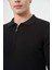 Siyah Uzun Kol Kendinden Desenli Örme Polo Yaka Classic Comfort Fit Triko 1012245156 4