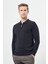 Koyu Lacivert Uzun Kol Kendinden Desenli Örme Polo Yaka Classic Comfort Fit Triko 1012245160 1