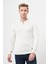 Beyaz Uzun Kol Kendinden Desenli Örme Polo Yaka Classic Comfort Fit Triko 1012245156 4