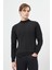 Siyah Uzun Kol Kendinden Desenli Örme Yarım Balıkçı Yaka Classic Comfort Fit Triko 1012245157 1