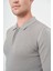 Gri Uzun Kol Kendinden Desenli Örme Polo Yaka Classic Comfort Fit Triko 1012245156 4