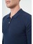 Indigo Mavi Uzun Kol Kendinden Desenli Örme Polo Yaka Classic Comfort Fit Triko 1012245156 4