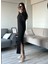 Kadın Siyah Oys Premium Pamuklu Kumaş Yanları Cepli Oversize Bol Kesim Uzun Maxi Bilek Boy Elbise 1
