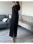 Kadın Siyah Oys Premium Pamuklu Kumaş Yanları Cepli Oversize Bol Kesim Uzun Maxi Bilek Boy Elbise 2