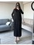 Kadın Siyah Oys Premium Pamuklu Kumaş Yanları Cepli Oversize Bol Kesim Uzun Maxi Bilek Boy Elbise 4