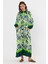 Desenli Rahat Kalıp Lastik Kol Kadın Elbise-Yeşil 1
