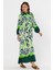 Desenli Rahat Kalıp Lastik Kol Kadın Elbise-Yeşil 3