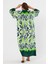 Desenli Rahat Kalıp Lastik Kol Kadın Elbise-Yeşil 5