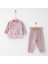 Nakışlı Kadife Bebek Takım 2'li Sweatshirt ve Pantolon Pembe Eşofman Takımı 1