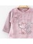 Nakışlı Kadife Bebek Takım 2'li Sweatshirt ve Pantolon Pembe Eşofman Takımı 2