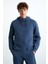 Jorna Erkek 3 Iplik Içi Şardonlu Yumuşacık Çıt Çıt Yakalı Regular Kapüşonlu Indigo Sweatshirt 3