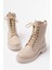 02-356 Bej Galata Düz Topuklu Bağcıklı Fermuarlı Günlük Kadın Bot 1