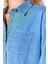 Mavi Crop Soft Dokulu Denim Yıpratma Detaylı Kadın Jean Gömlek - 9600 4