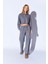 Gri Crop Soft Dokulu Denim Yıpratma Detaylı Kadın Jean Gömlek - 9600 3