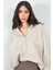 Bej Çizgili Oversize Rahat Kalıp Basic Kadın Gömlek | Ek100167429yn 2