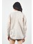Bej Çizgili Oversize Rahat Kalıp Basic Kadın Gömlek | Ek100167429yn 4