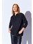 Siyah Oversize Tek Cepli Gabardin Rahat Kesim Soft Dokulu Pamuk Kadın Gömlek - 8174 2