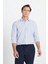 Pamuklu Oxford Slim Fit Dar Kesim Klasik Yaka Armürlü Beyaz-Lacivert Gömlek 1