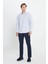 Pamuklu Oxford Slim Fit Dar Kesim Klasik Yaka Armürlü Beyaz-Lacivert Gömlek 2
