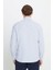 Pamuklu Oxford Slim Fit Dar Kesim Klasik Yaka Armürlü Beyaz-Lacivert Gömlek 5