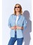 Mavi Oversize Tek Cepli Gabardin Rahat Kesim Soft Dokulu Pamuk Kadın Gömlek - 8174 2
