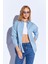 Mavi Oversize Tek Cepli Gabardin Rahat Kesim Soft Dokulu Pamuk Kadın Gömlek - 8174 1