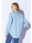 Mavi Oversize Tek Cepli Gabardin Rahat Kesim Soft Dokulu Pamuk Kadın Gömlek - 8174 5