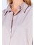 Bej Ince Çizgili Pamuk Saten Oversize Rahat Kalıp Kadın Basic Gömlek Ek100167432yn 4