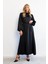 Balon Kol Saten Abiye Elbise - Siyah 3
